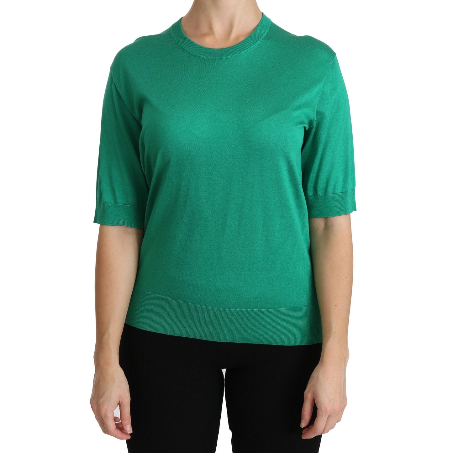 Green Crewneck Short Sleeve Top Blouse