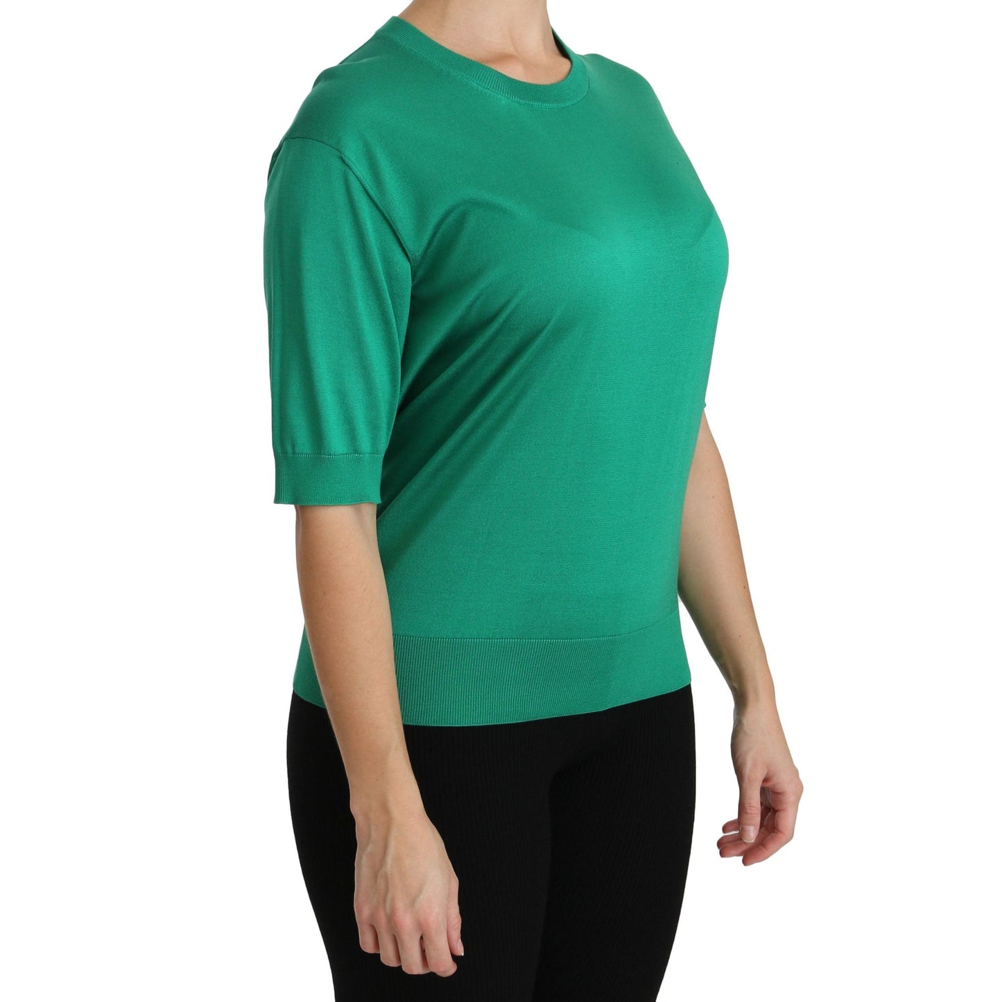 Green Crewneck Short Sleeve Top Blouse