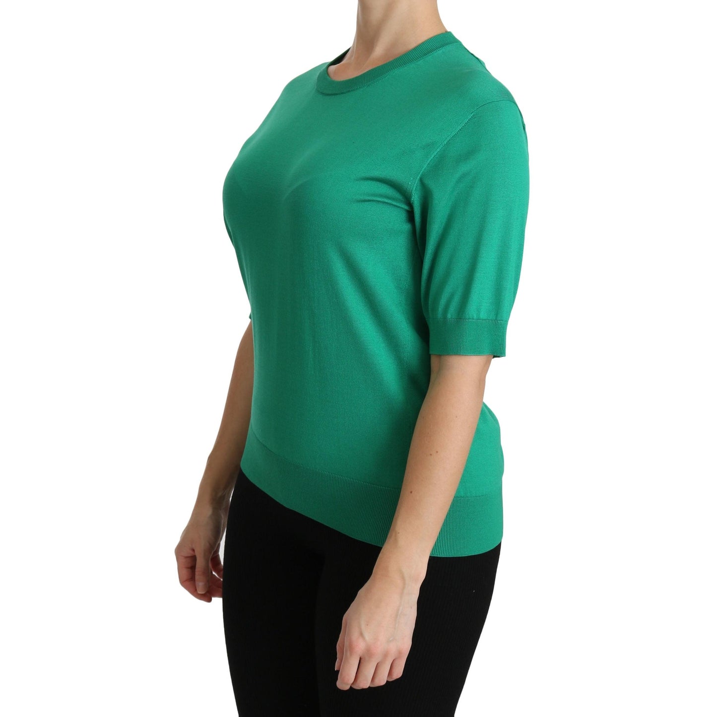 Green Crewneck Short Sleeve Top Blouse