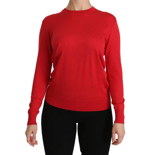 Red Crewneck Pullover Top Silk Sweater