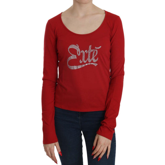 Red Crystal Embellished Long Sleeve Blouse