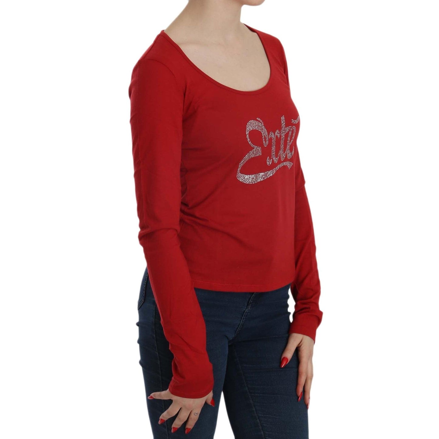 Red Crystal Embellished Long Sleeve Blouse
