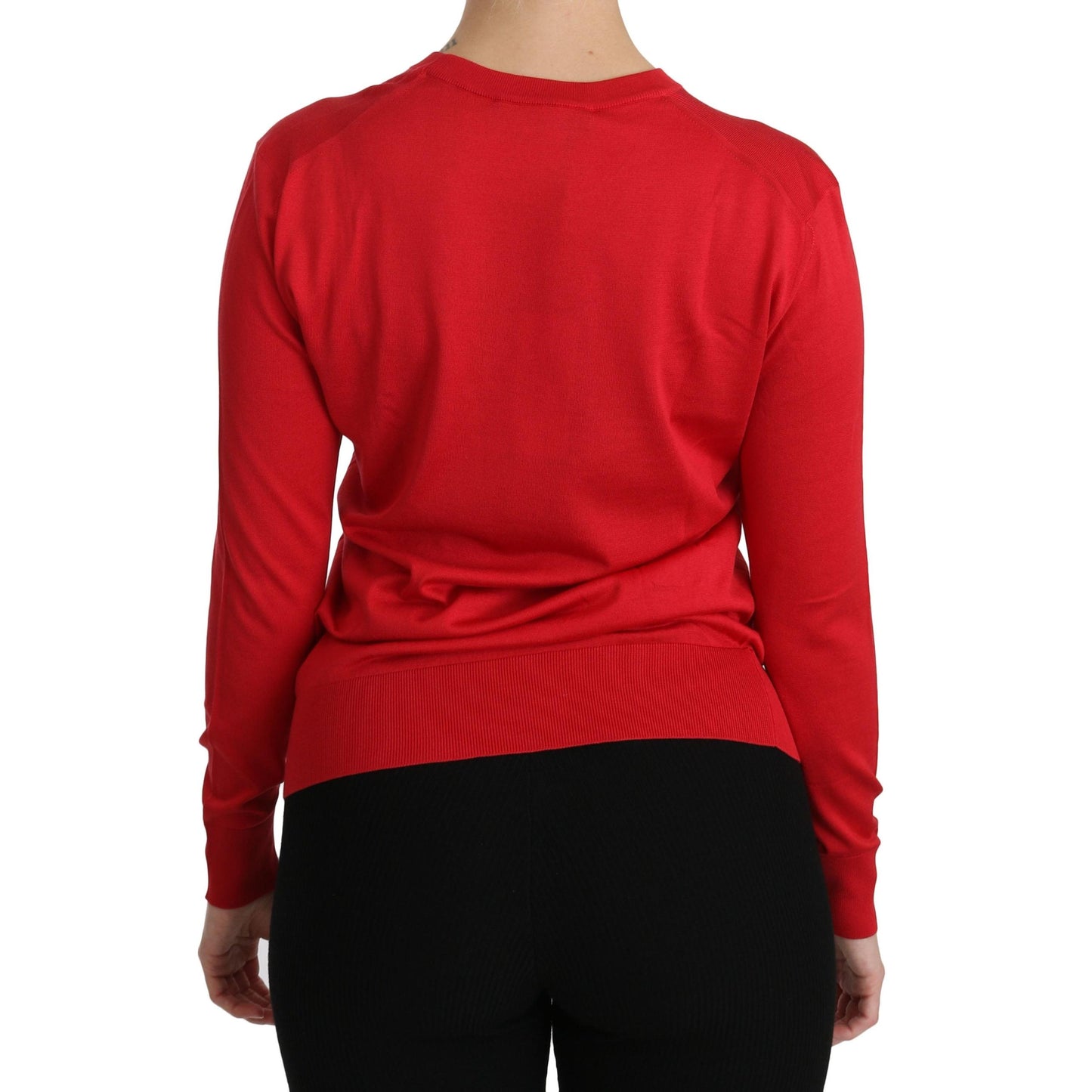 Red Crewneck Pullover Top Silk Sweater