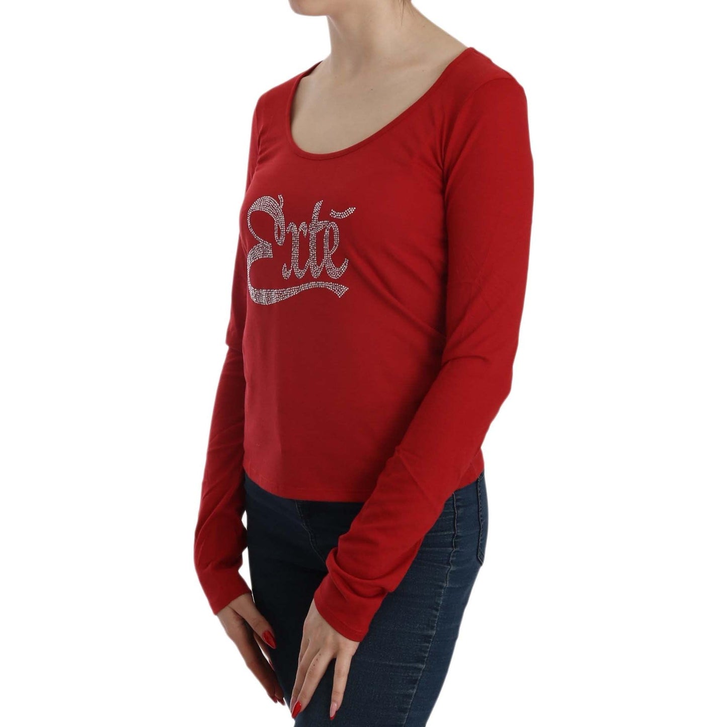 Red Crystal Embellished Long Sleeve Blouse