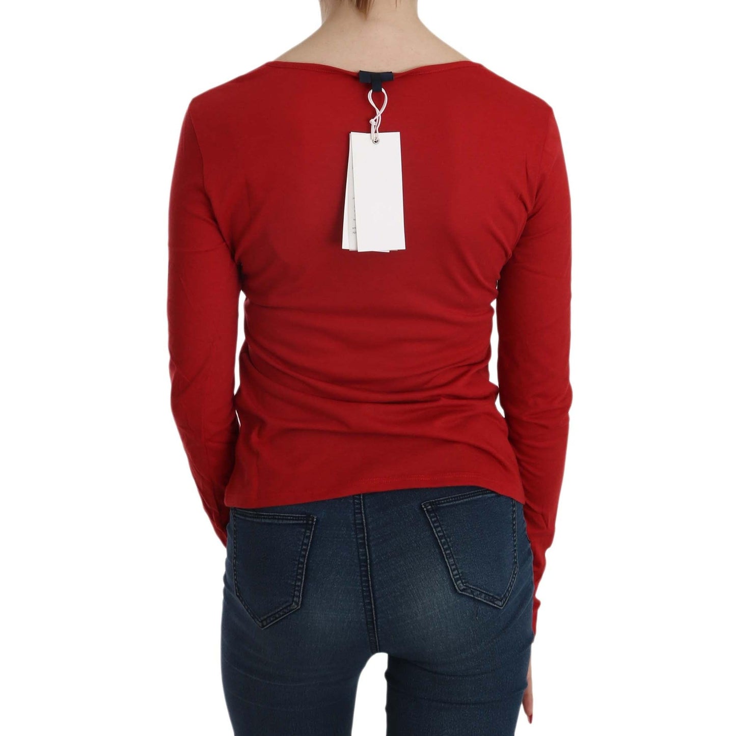 Red Crystal Embellished Long Sleeve Blouse
