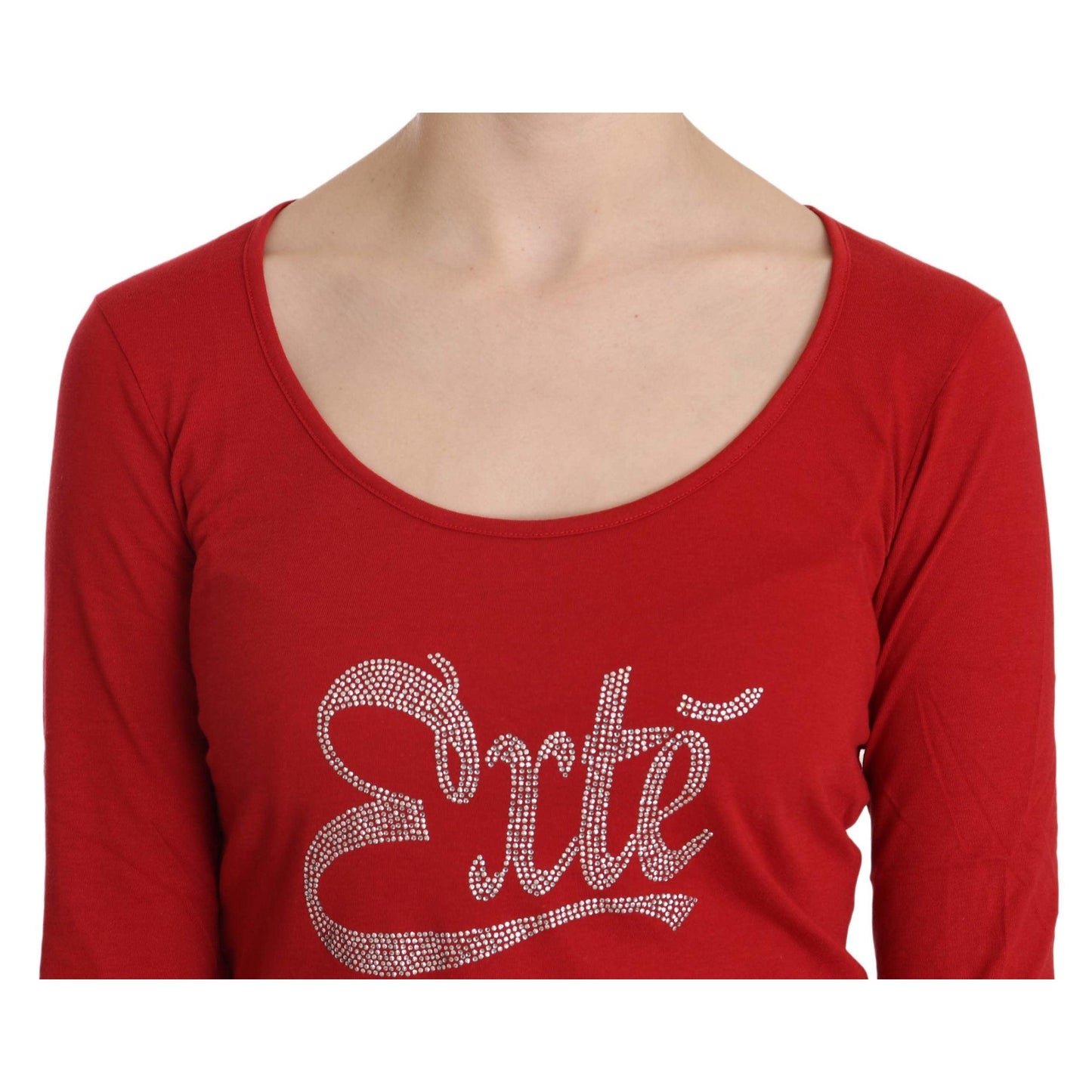 Red Crystal Embellished Long Sleeve Blouse