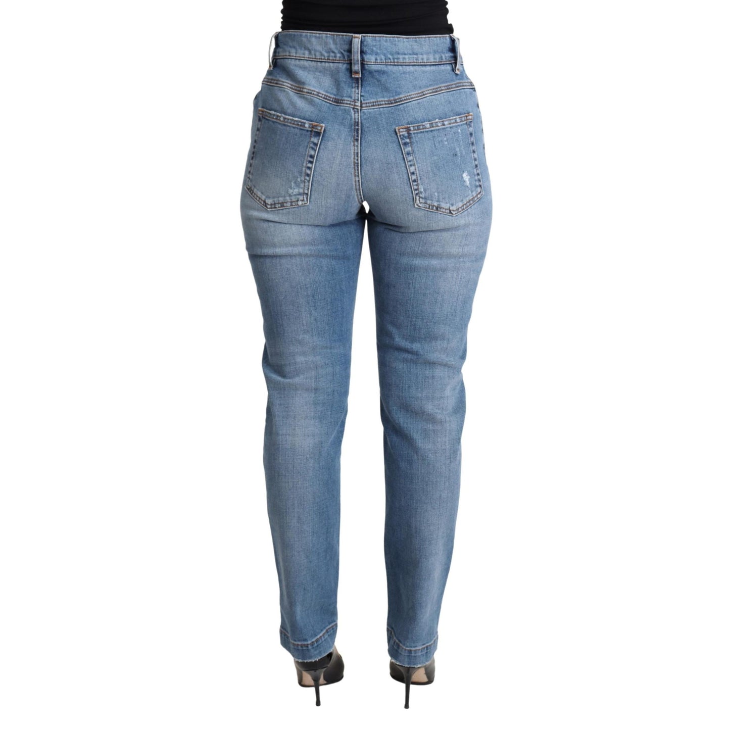 Blue Tattered Skinny Denim Cotton Blend Jeans