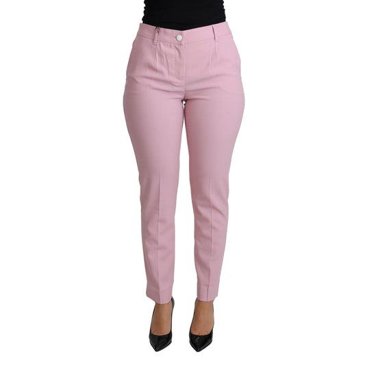 Pink Virgin Wool Stretch Tapered Trouser Pants