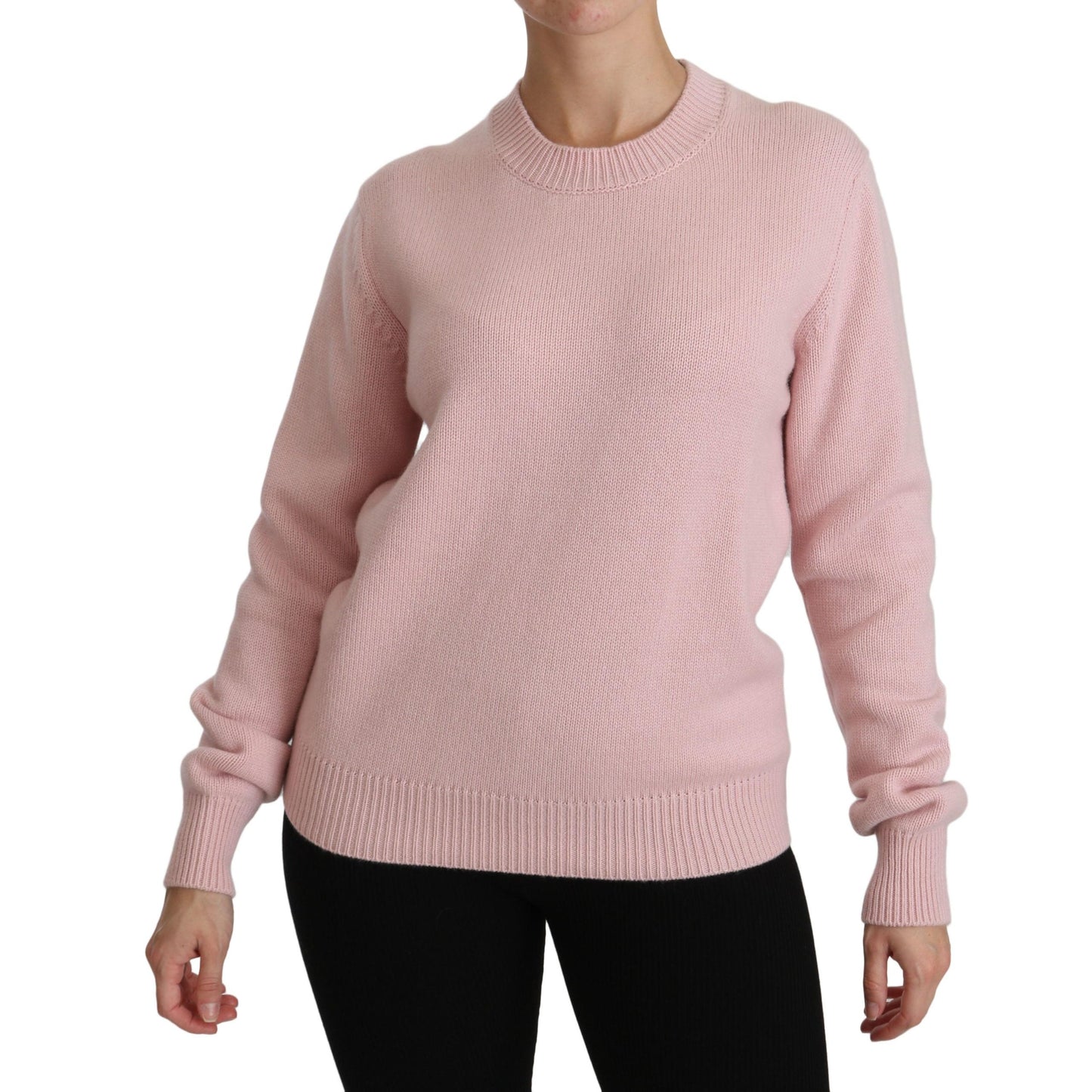 Pink Crew Neck Cashmere Pullover Sweater