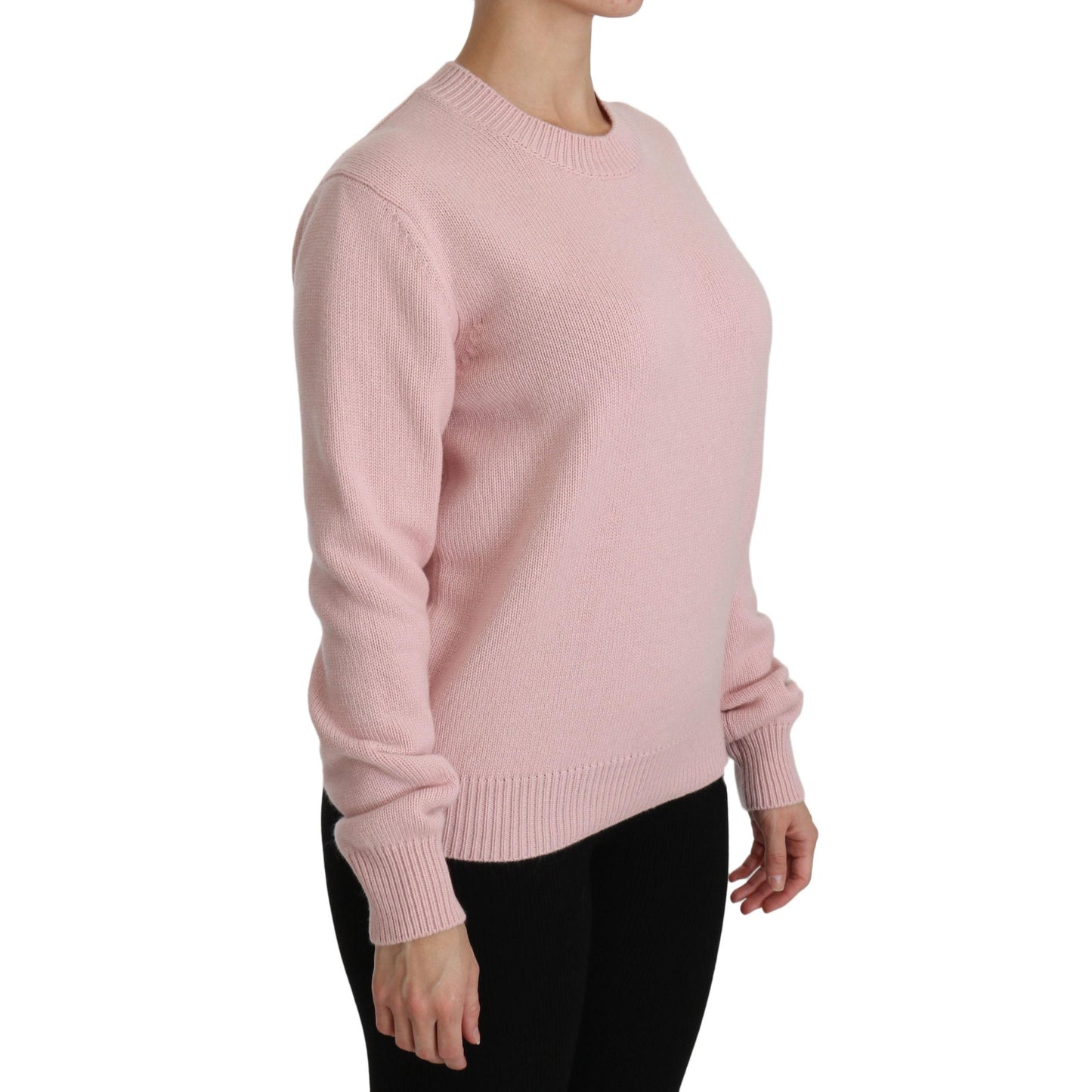 Pink Crew Neck Cashmere Pullover Sweater