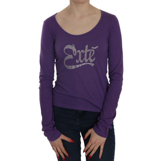 Purple Crystal Embellished Long Sleeve Casual Top