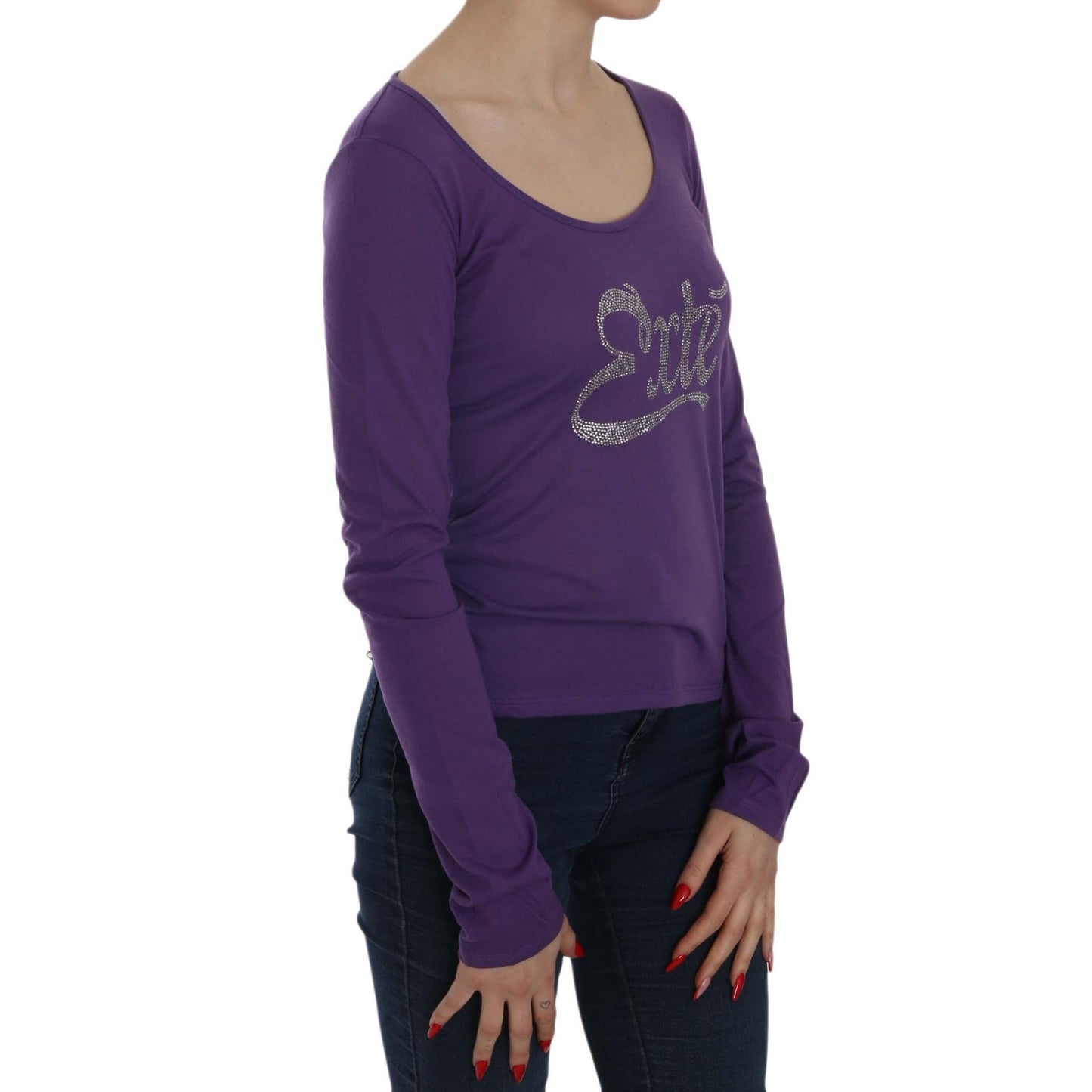 Purple Crystal Embellished Long Sleeve Casual Top