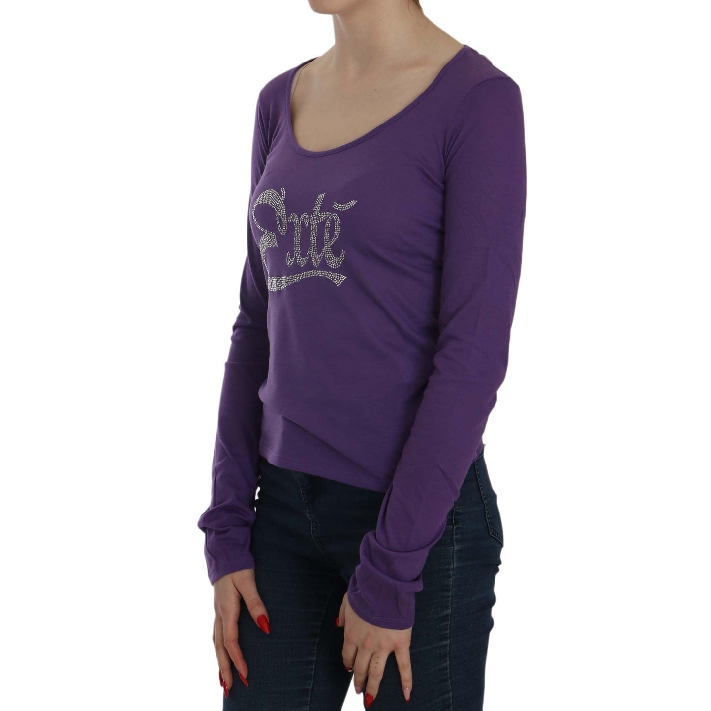 Purple Crystal Embellished Long Sleeve Casual Top