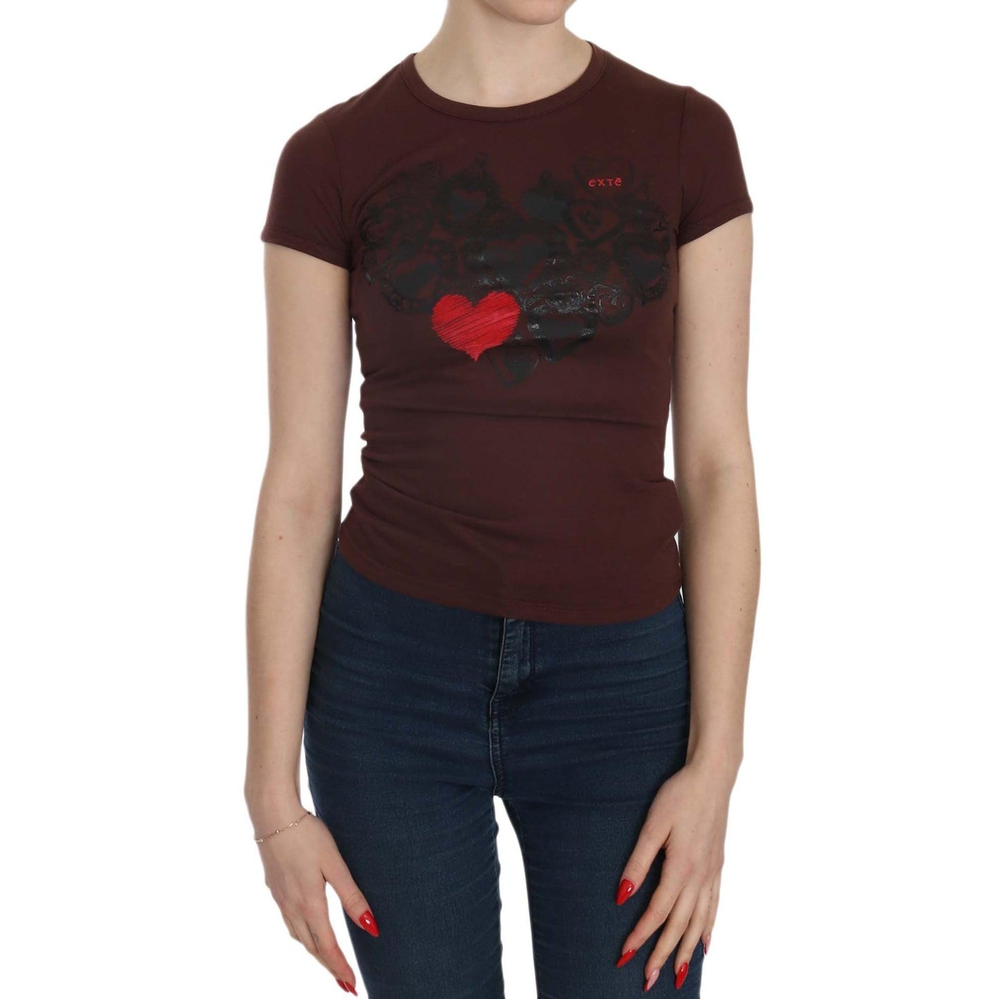 Brown Hearts Short Sleeve Casual T-shirt Top