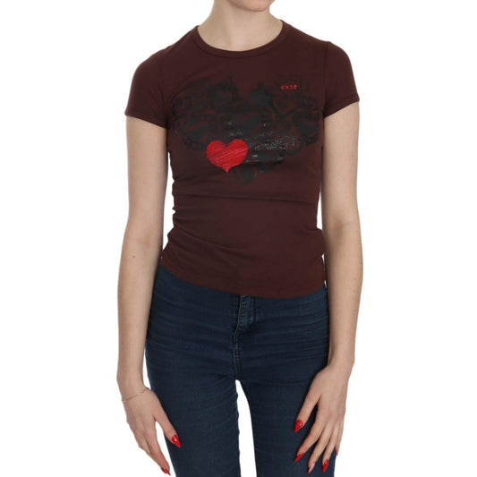 Brown Hearts Short Sleeve Casual T-shirt Top