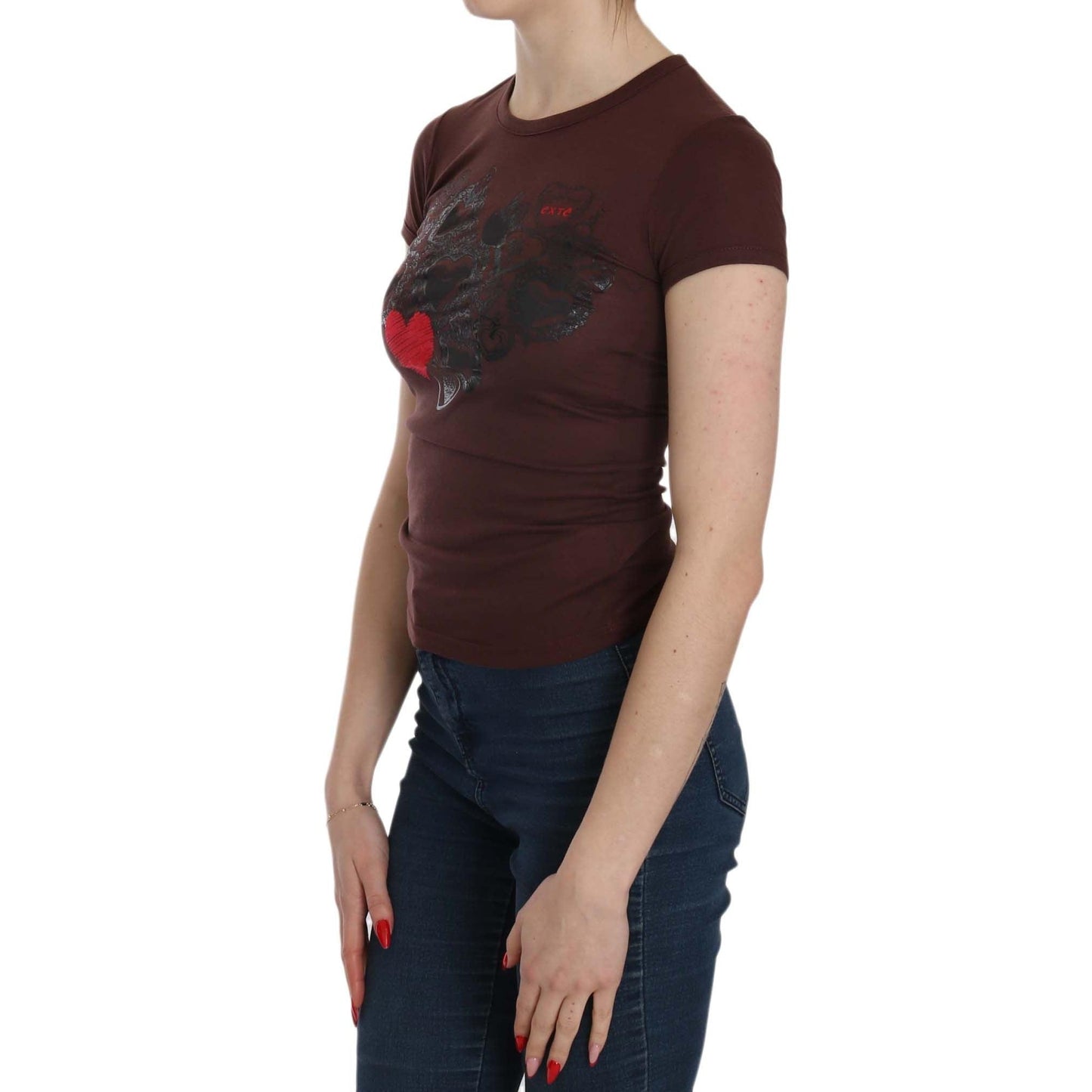 Brown Hearts Short Sleeve Casual T-shirt Top