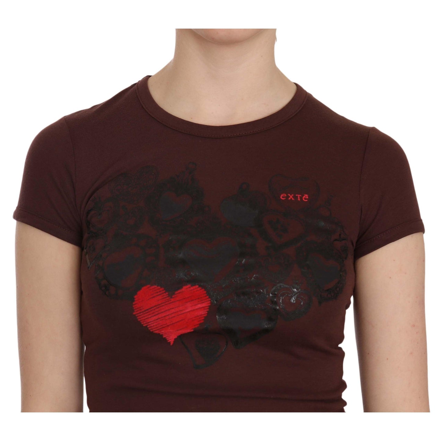 Brown Hearts Short Sleeve Casual T-shirt Top