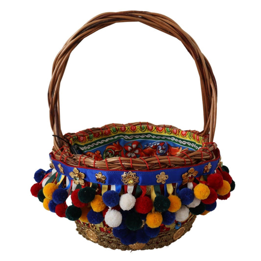 Multicolor Cotton Embellished Agnese Basket Tote Bag - coffeewithmee2