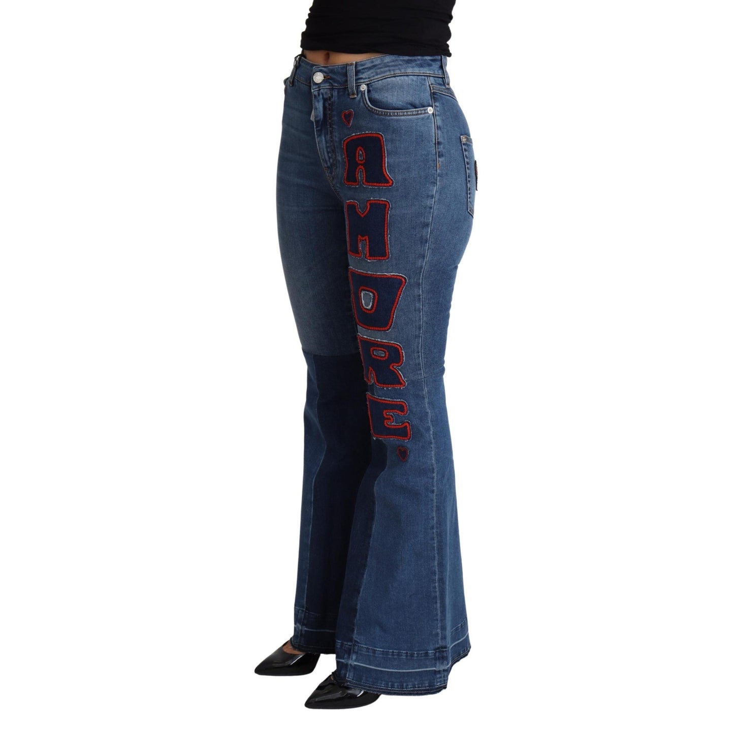 Blue Amore Patch Boot Cut Cotton Stretch Pant