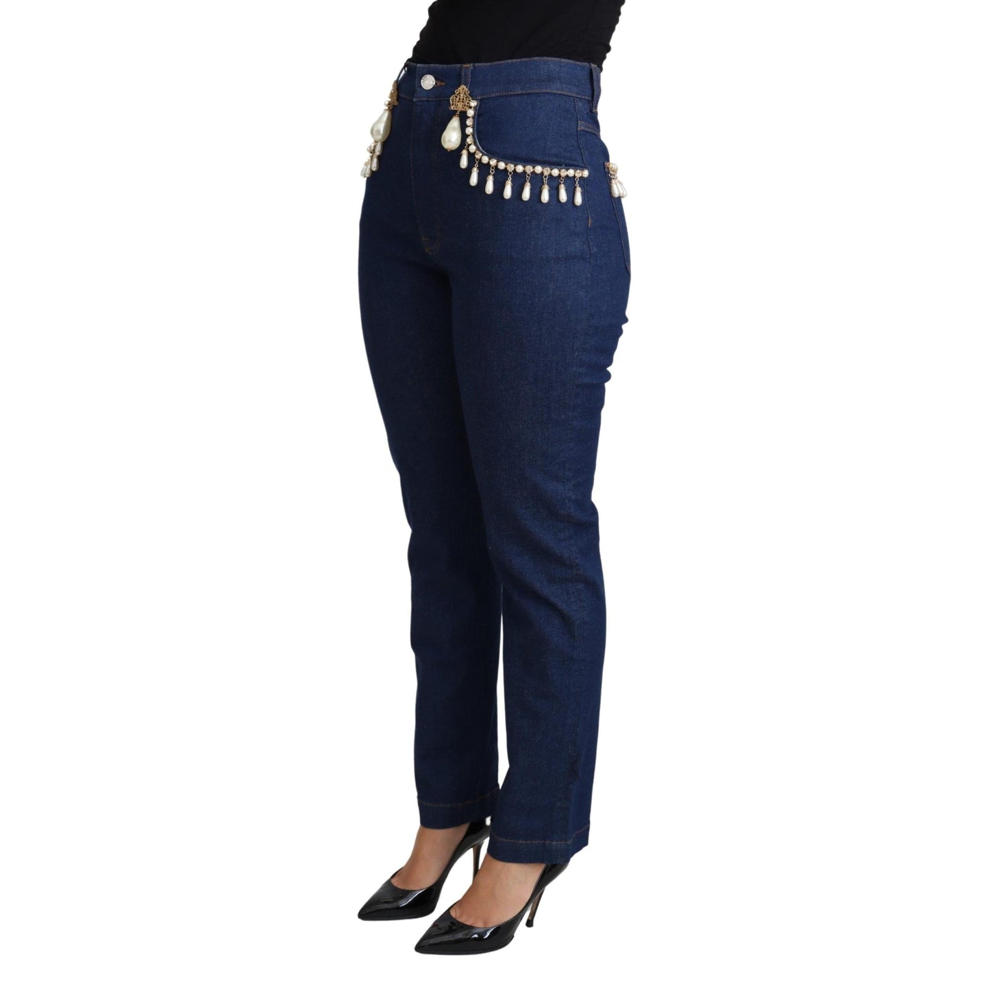 Blue Cotton Stretch Embellished Skinny Jeans