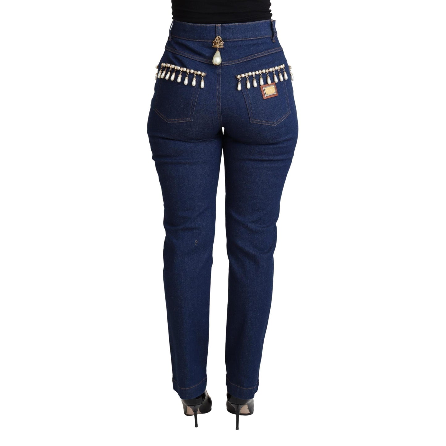 Blue Cotton Stretch Embellished Skinny Jeans