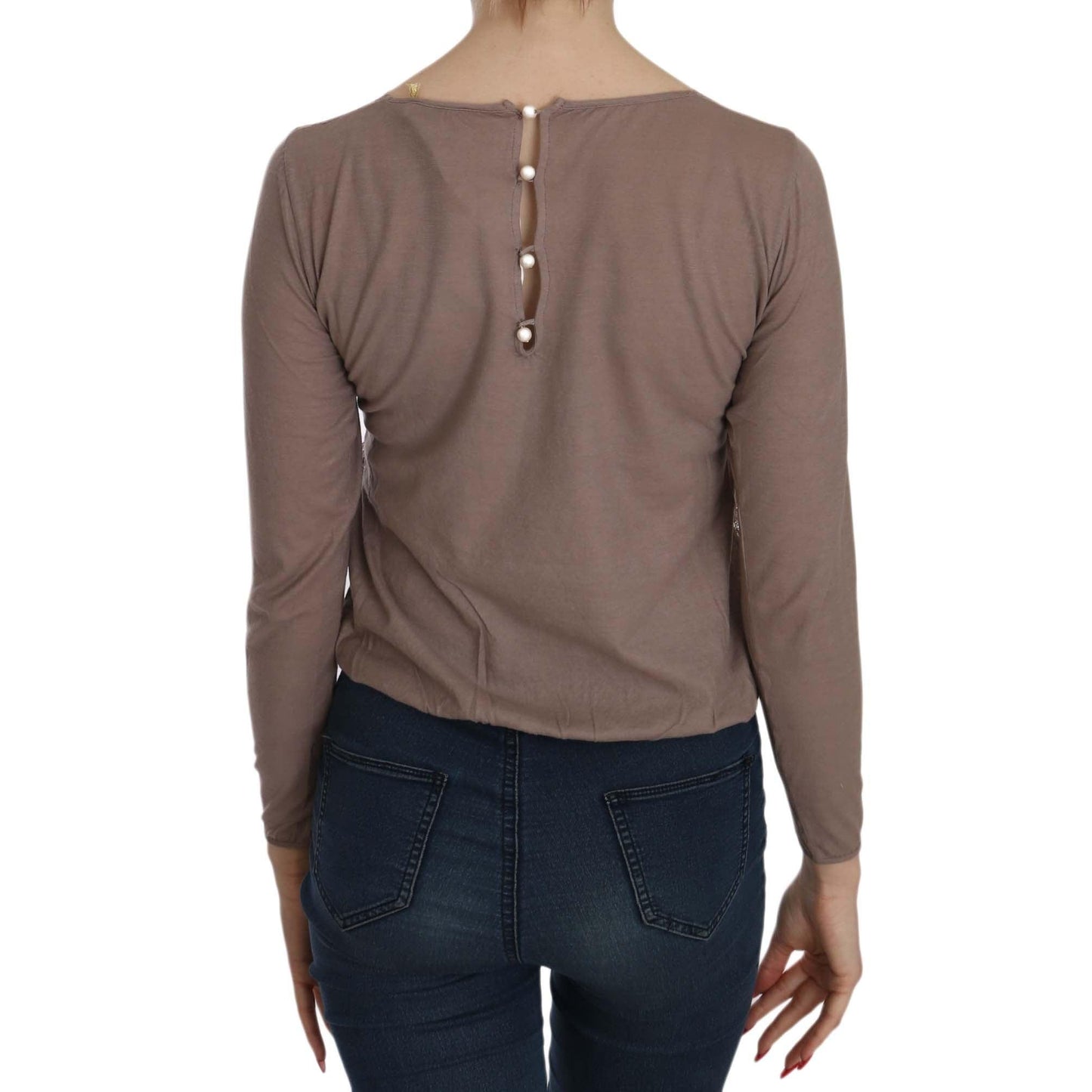 Brown Lace See Through Long Sleeve Top