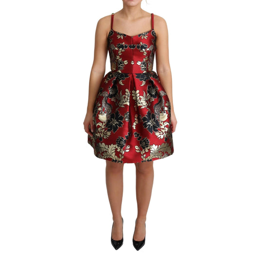 Red Floral Jacquard Sleeveless Mini Dress