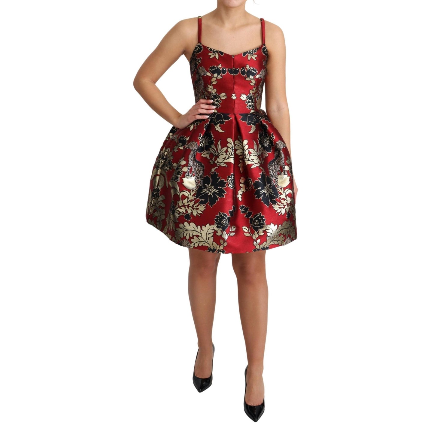 Red Floral Jacquard Sleeveless Mini Dress