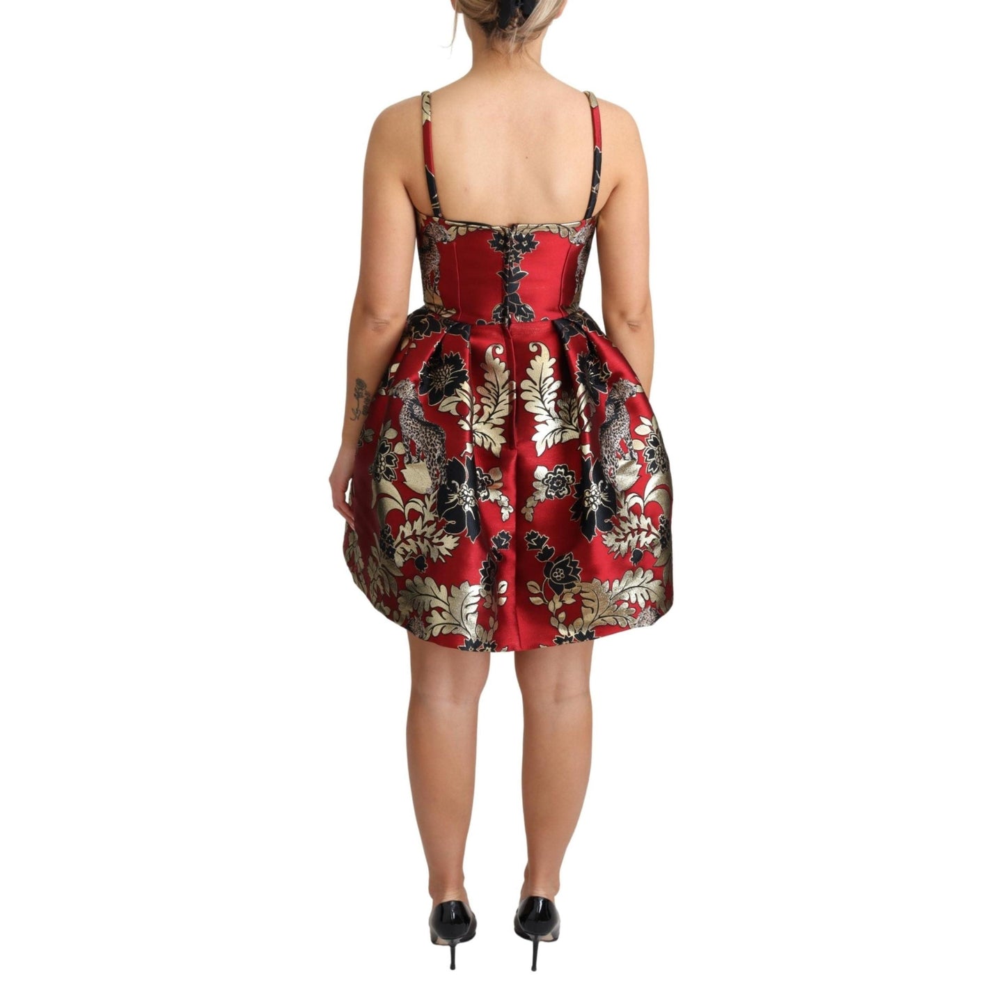 Red Floral Jacquard Sleeveless Mini Dress