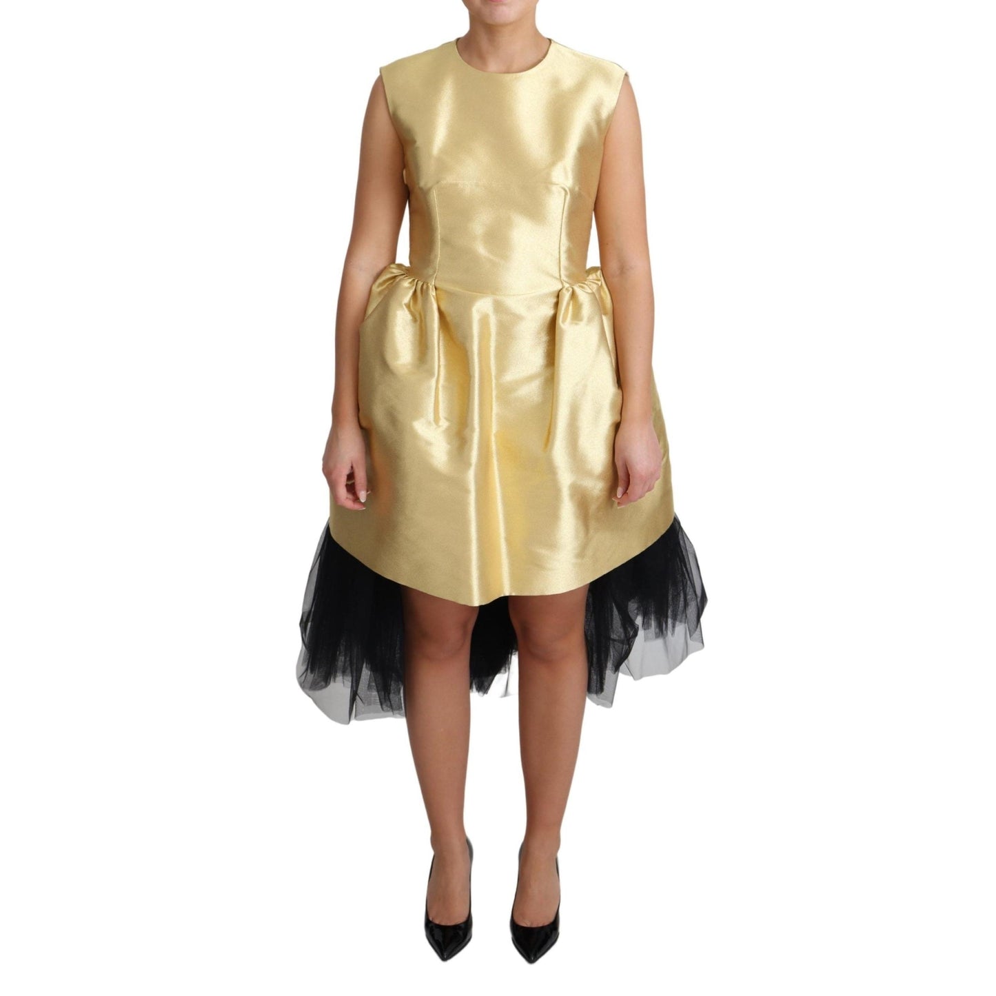 Gold Sleeveless A-line Tulle Polyester Dress