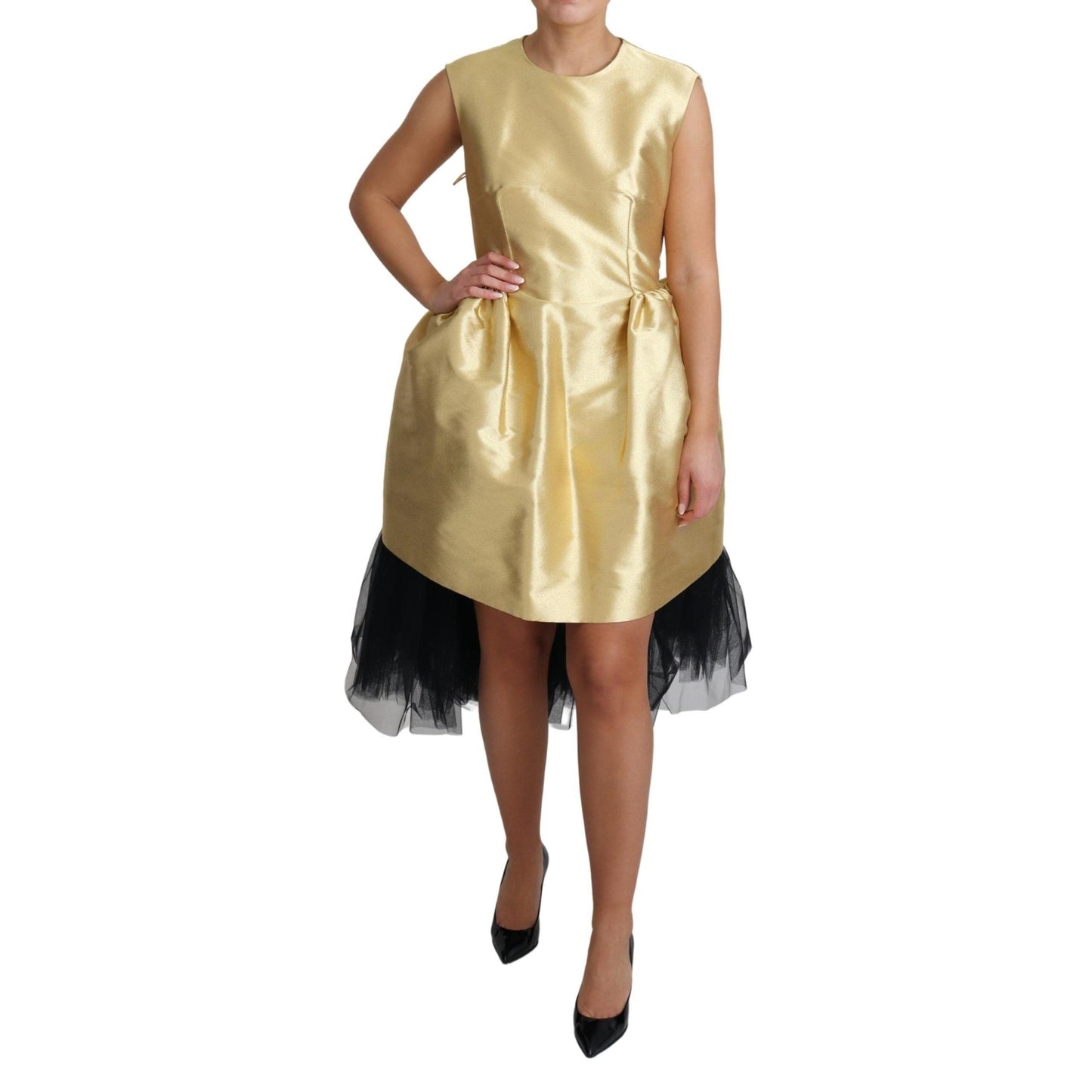 Gold Sleeveless A-line Tulle Polyester Dress