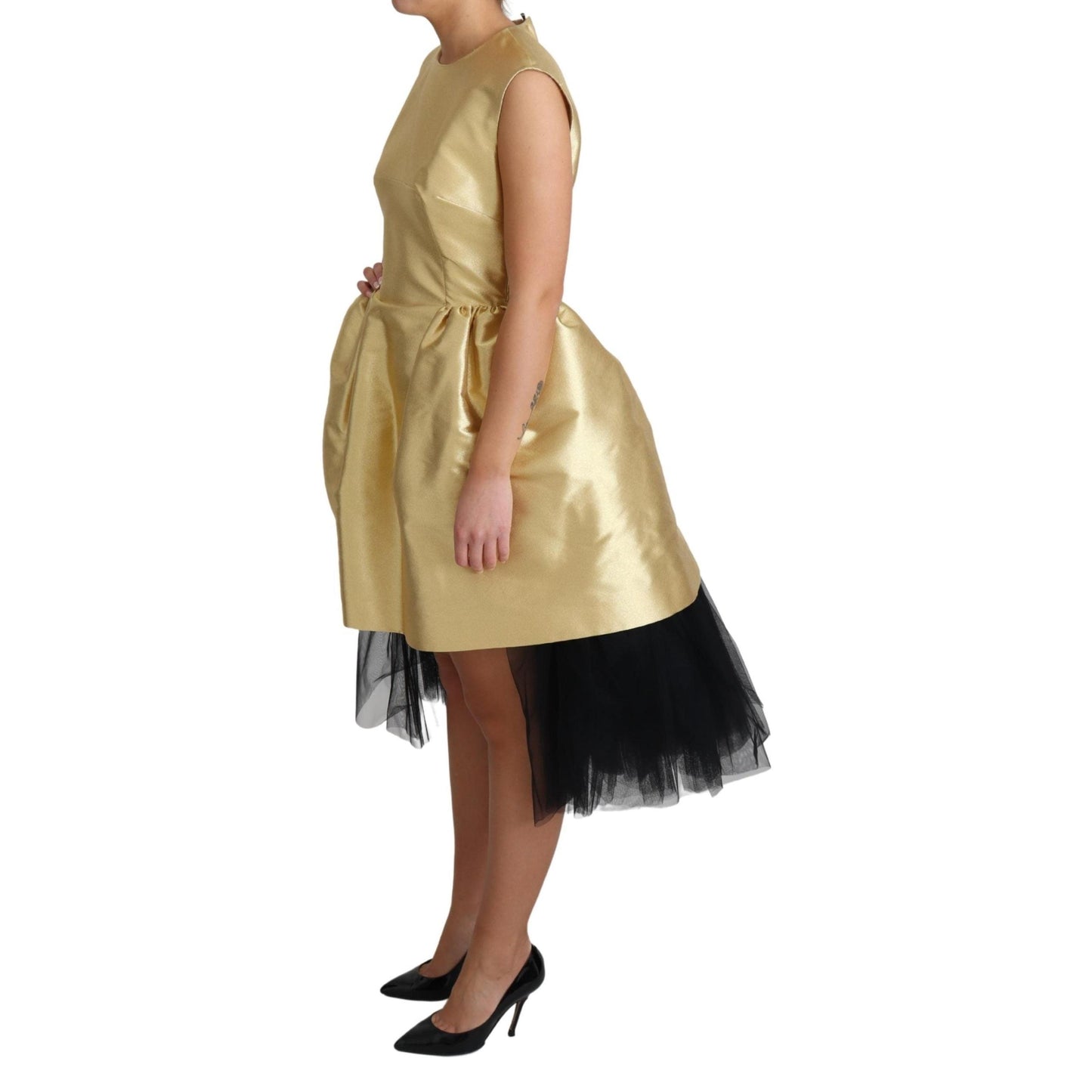 Gold Sleeveless A-line Tulle Polyester Dress