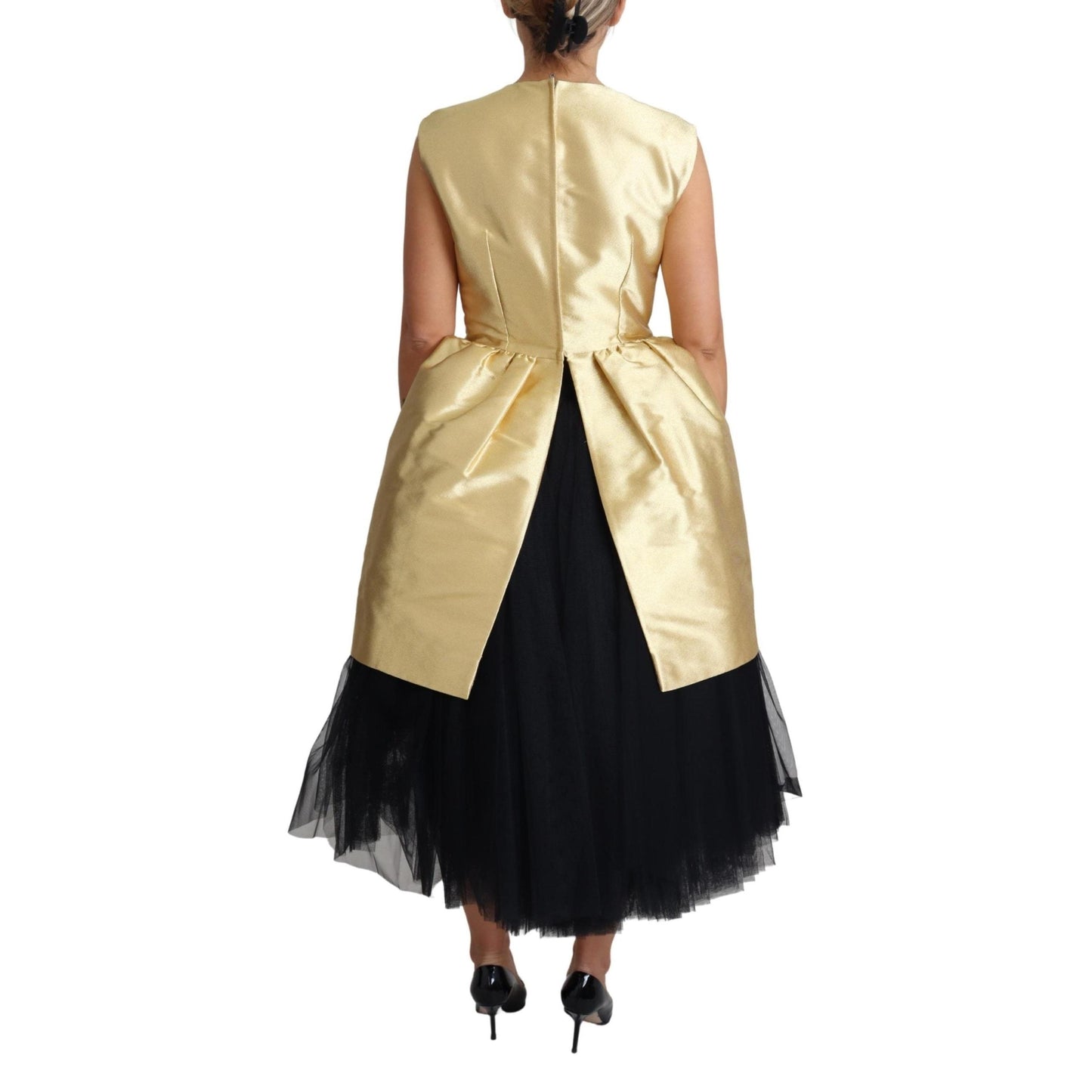 Gold Sleeveless A-line Tulle Polyester Dress