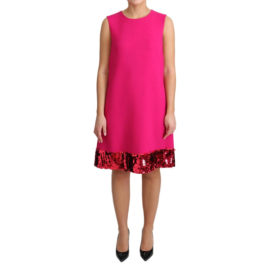 Fuchsia Wool Sequin Shift Sleeveless Dress