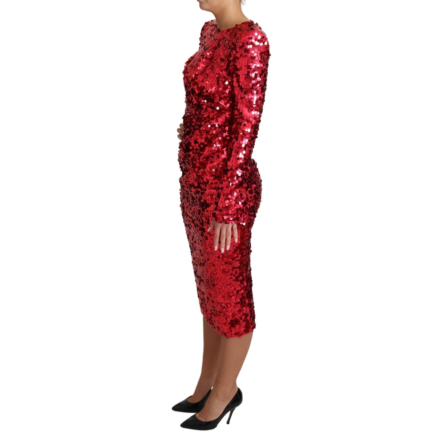 Red Sequin Sheath Long Sleeves Midi Dress