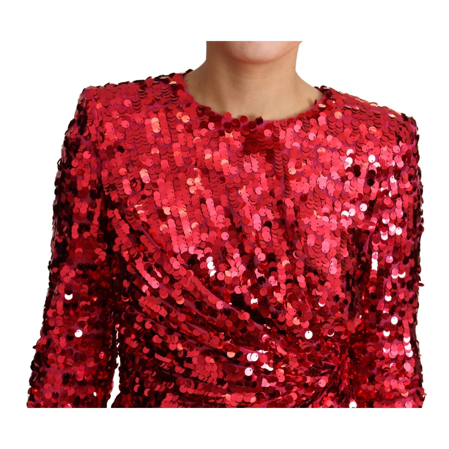 Red Sequin Sheath Long Sleeves Midi Dress