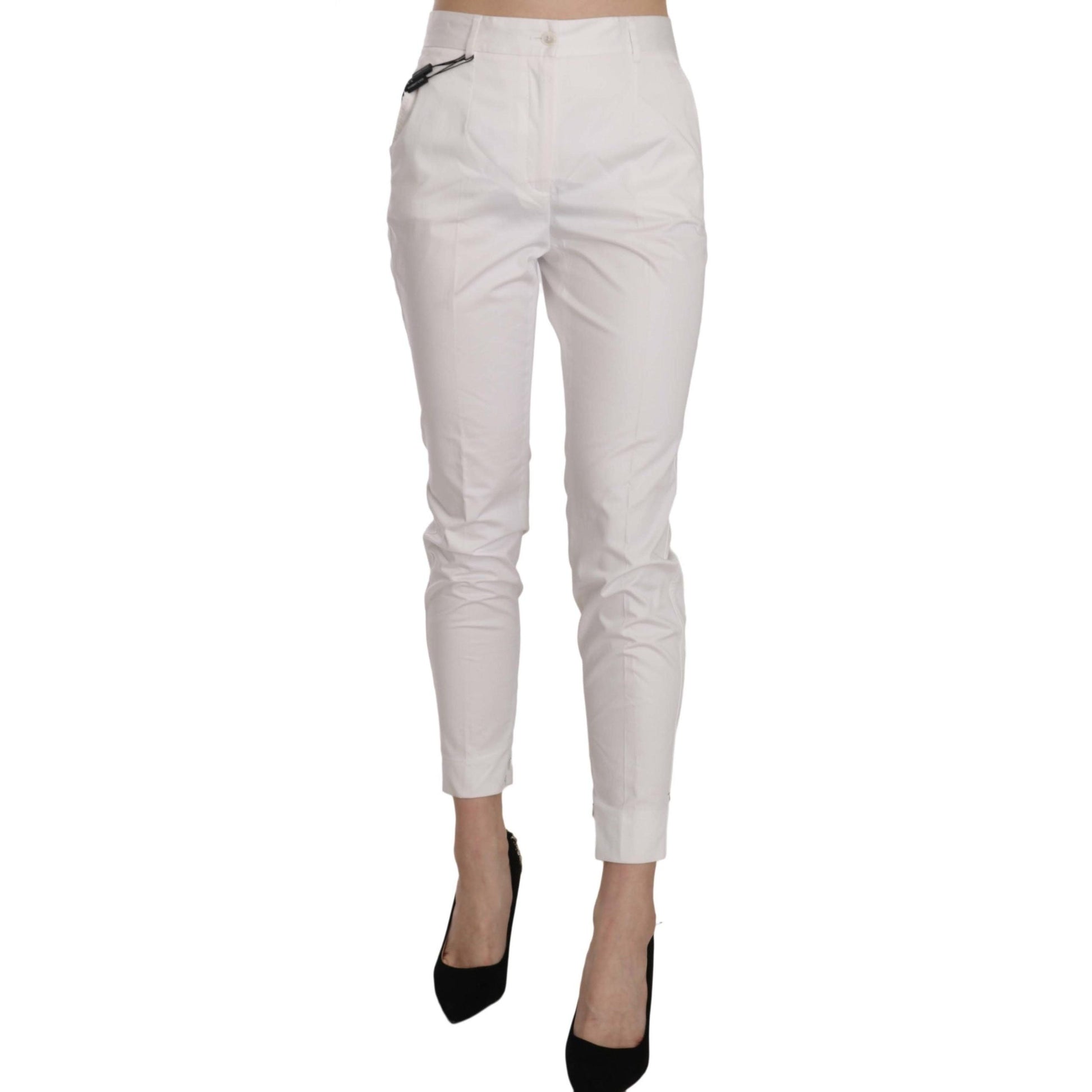 White High Waist Skinny Cropped Trouser Pants - coffeewithmee2