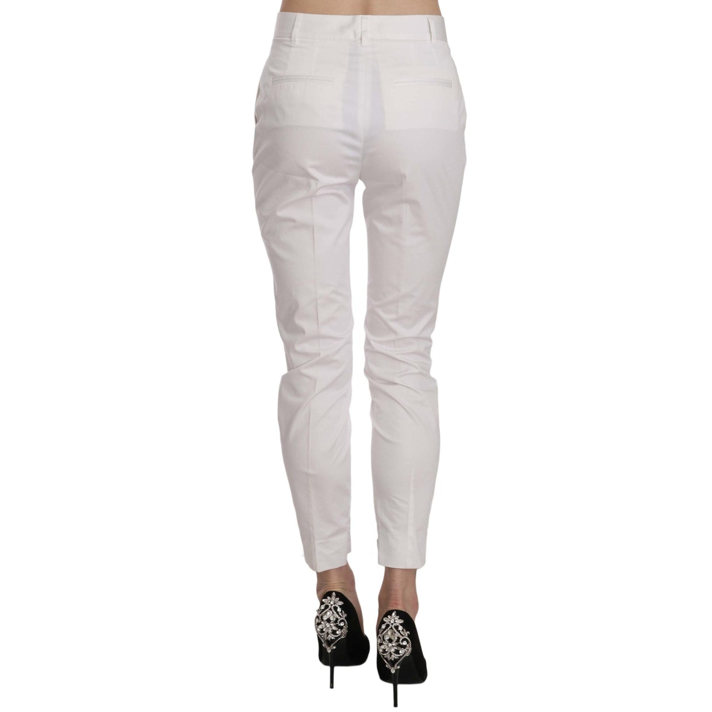 White High Waist Skinny Cropped Trouser Pants - coffeewithmee2