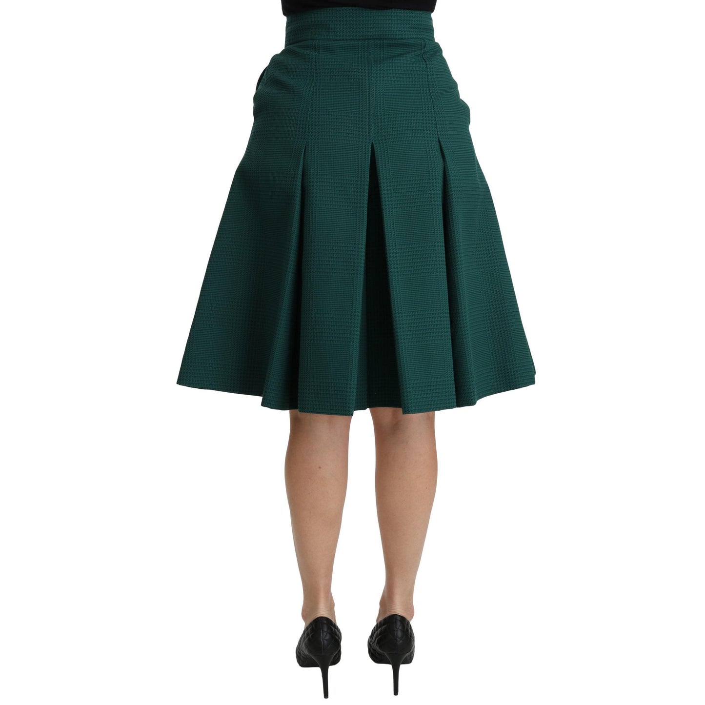 Green Pleated A-line High Waist Cotton  Skirt