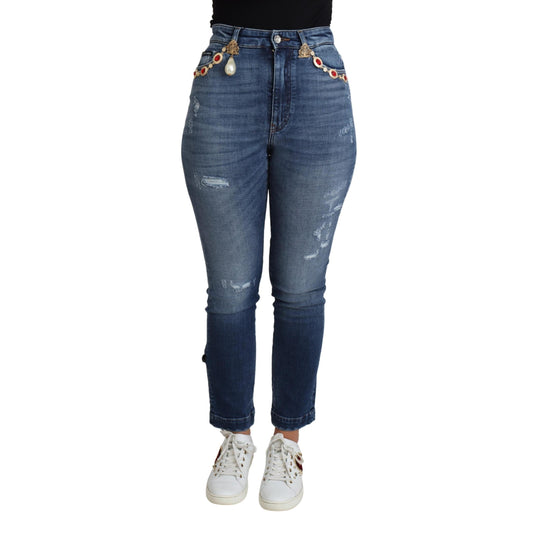 Blue Embellished Skinny Trouser Cotton Jeans