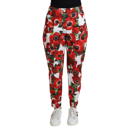 White Anemone Print Tapered Cotton Trouser Pant