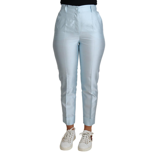 Light Blue Silk Cropped Tapered Trouser Pants