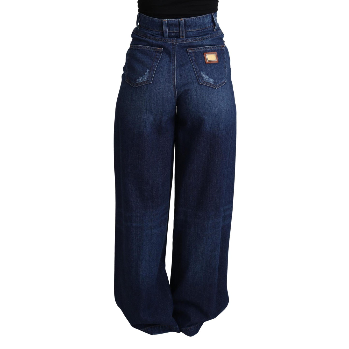 Blue Embellished Wide Leg Trouser Cotton Jeans