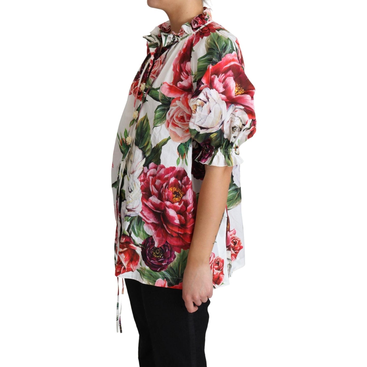 Multicolor Peony Print Cotton Blouse Tops