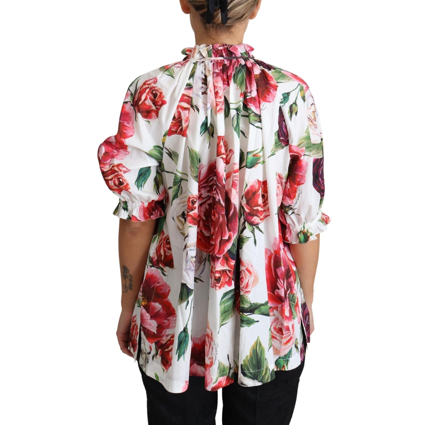 Multicolor Peony Print Cotton Blouse Tops