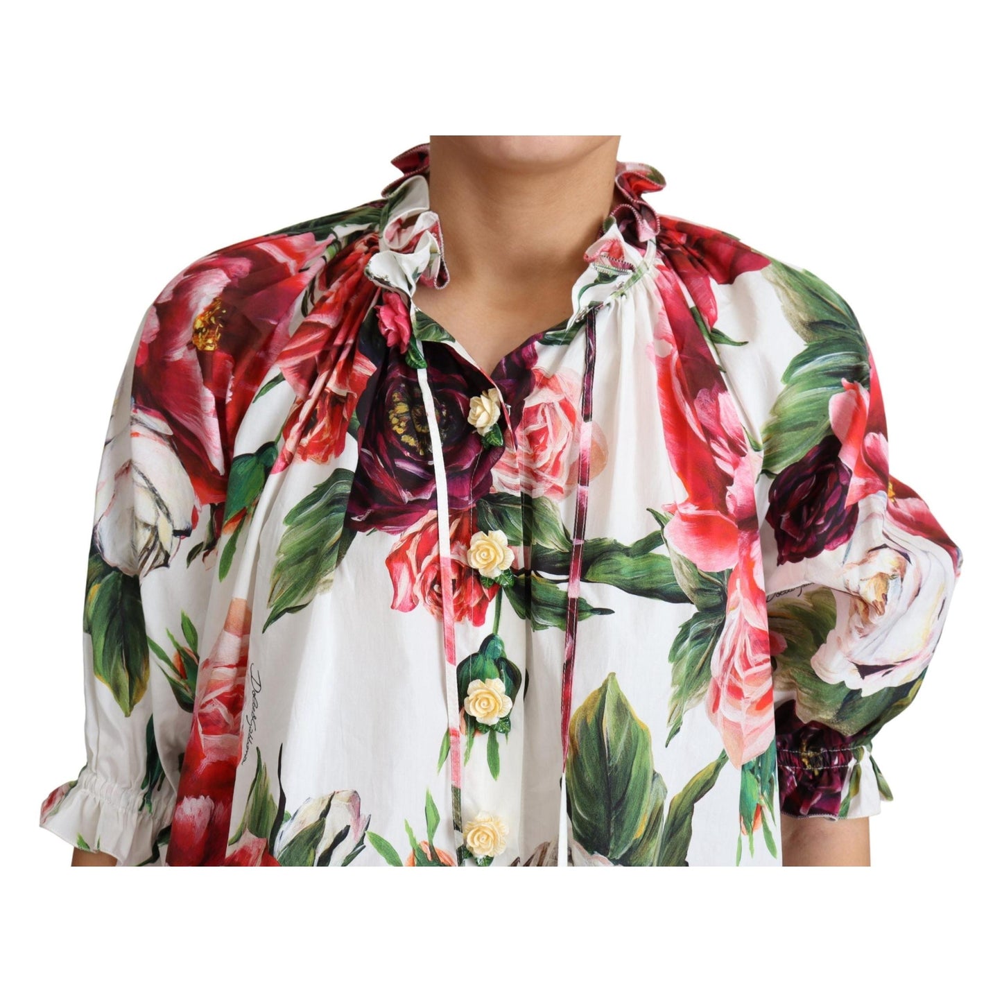 Multicolor Peony Print Cotton Blouse Tops