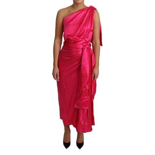 Dress Pink Fitted Cut One Shoulder Midi Dress