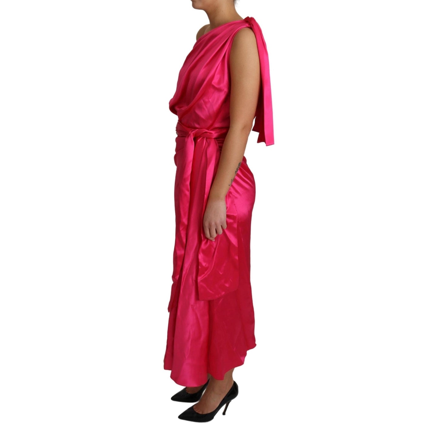 Dress Pink Fitted Cut One Shoulder Midi Dress