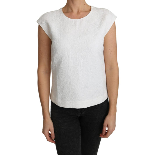 White Floral Brocade Blouse Cotton Top