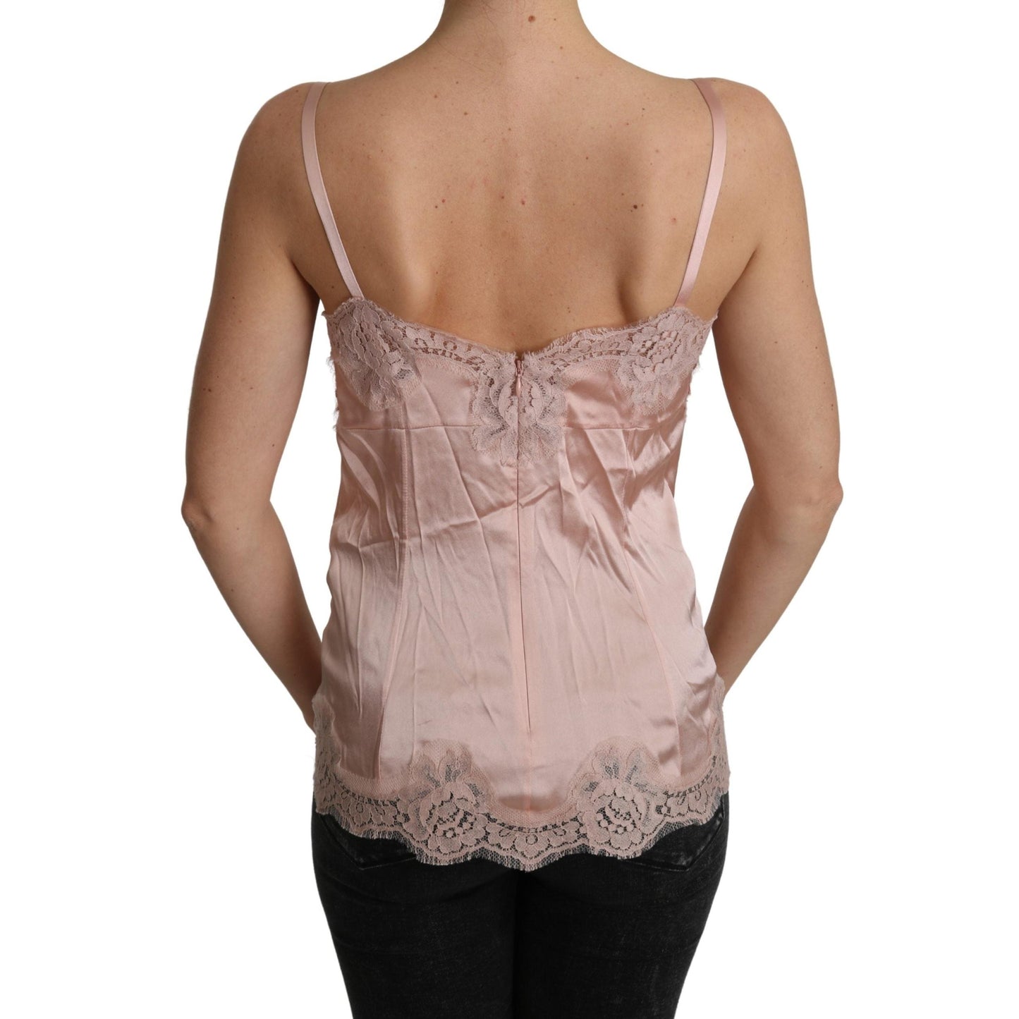 Pink Lace Roses Blouse Strap Tank Silk Top